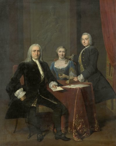 Familiegruppe i et interiør af Frans van der Mijn