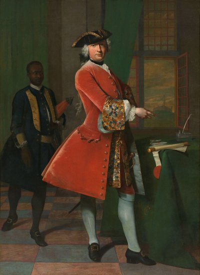 Portræt af Jan Pranger og en slaveret tjener af Frans van der Mijn
