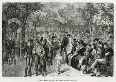 Prater: den store gangbro. Indgravering af Kollarz, for at illustrere historien om Wien og dens forstæder, af M. Newlinski, i 1881, udgivet i Tour du monde, under ledelse af Edouard Charton (1807-1890) af Franz (after) Kollarz