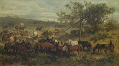 Heste ved et trug, 1800-tallet af Franz Adam