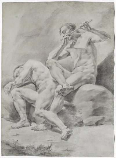 TO NØGNE MÆND, DER SOVER OG SPILLER FLØJTE af Franz Anton Maulbertsch