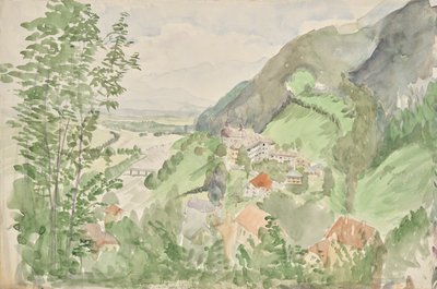 Flodlandskab i bjergene med et slot af Franz Barwig d. Ä.