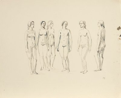 Seks kvindelige nøgenbilleder af Franz Barwig d. Ä.