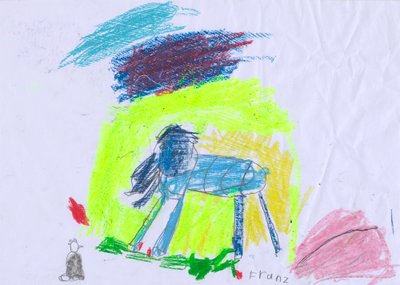 Blå hest foran en gul himmel efter Franz Marc af Franz Ferdinand