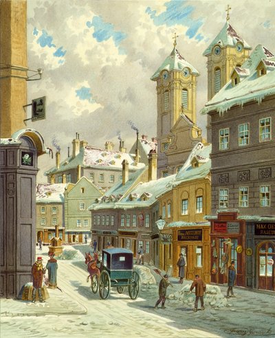Neustiftgasse i Wien med Ulrichskirche af Franz Gerasch