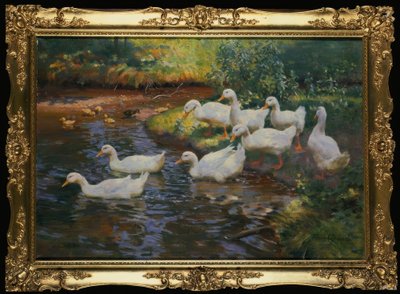 Andefamilie (ænder med unger på åbredden) af Franz Grassel