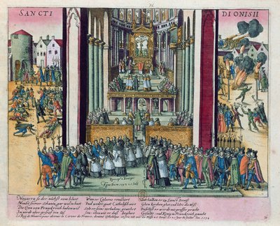 Afsættelse af Henri IV og konvertering til katolicisme i St. Denis den 15. juli 1593 af Franz Hogenberg