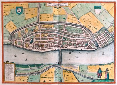 Kampen og floden IJssel eller Yssel, Holland (gravering af Franz Hogenberg