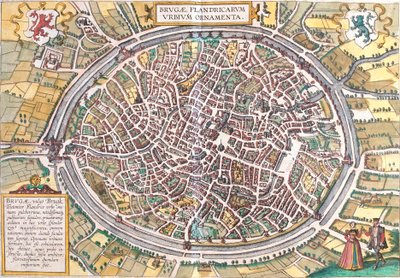 Kort over Brugge (Brugae), Belgien (radering af Franz Hogenberg