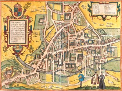 Kort over Cambridge (Cantebrigia), England (radering af Franz Hogenberg