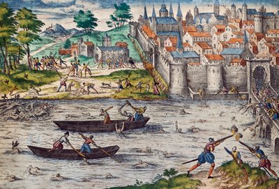 Massacres of Tours, juli 1562 under religionskrige mod huguenotter, gravering af Franz Hogenberg (1535-1590), Frankrig af Franz Hogenberg