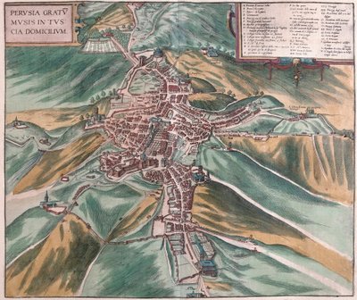 Perugia, Italien (gravering af Franz Hogenberg