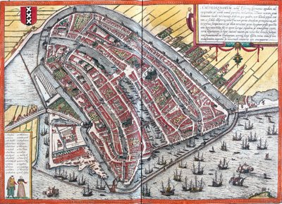 Plan over Amsterdam (Amstelredamum), Holland (radering af Franz Hogenberg
