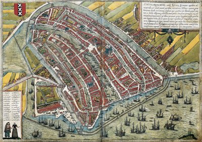 Plan over Amsterdam (Amstelredamum), Holland af Franz Hogenberg