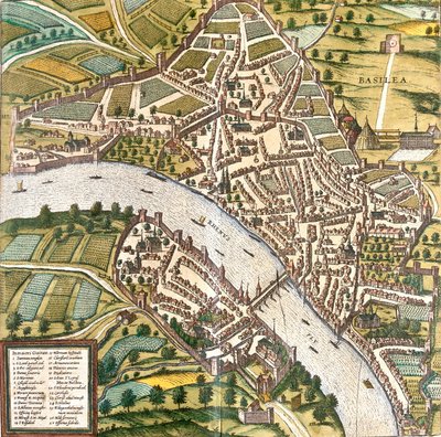 Plan over Bale (Basilea), Schweiz (radering af Franz Hogenberg
