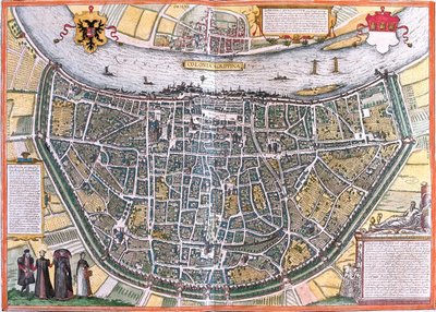 Plan over Köln (Colonia Agrippa), Tyskland (radering af Franz Hogenberg