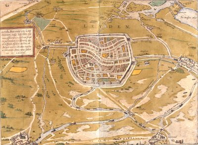 Plan over Leiden (Leyden), Holland (radering af Franz Hogenberg