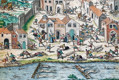 Scene fra franske religionskrige, gravering af Franz Hogenberg (1535-1590), Frankrig af Franz Hogenberg