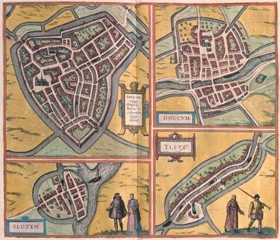 Sneek, Dokkum, Sloten, Ijlst, Holland (gravering af Franz Hogenberg