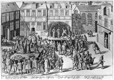 Pæl i Brugge under Fernando Alvarez de Toledo (1508-82), hertug af Alba, som regerede af Franz Hogenberg