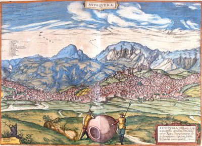 Udsigt over Antequera, Spanien (radering af Franz Hogenberg