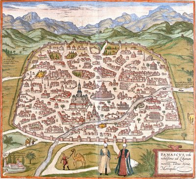 Udsigt over Damaskus (Damaskus), Syrien (radering af Franz Hogenberg