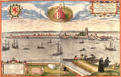 Udsigt over Dordrecht (Dordracum), Holland (radering af Franz Hogenberg
