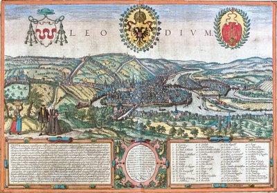 Udsigt over Liege (Leodium), Belgien (radering af Franz Hogenberg