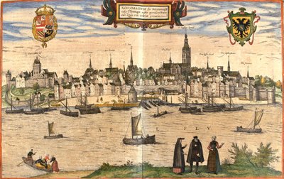 Udsigt over Nimegue (Noviomagium), Holland (radering af Franz Hogenberg