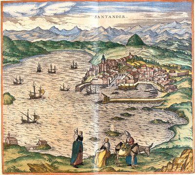 Udsigt over Santander, Spanien (radering af Franz Hogenberg