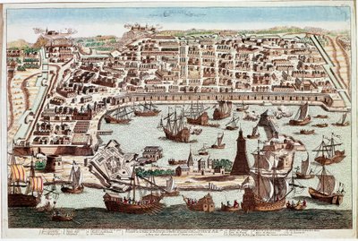Udsigt over byen Messina på Sicilien - Indgravering af Franz Hogenberg (1535-1590) fra "" Civitatis Orbis Terranum"" af Braun og Hogenberg - 1594 (Udsigt over byen Messina, Sicilien - Gravering af Franz Hogenberg (1535-1590) ) fra "" Civitatis Hobis Terran af Franz Hogenberg