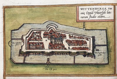 Udsigt over byen Wittenberg i Tyskland, detaljer af Franz Hogenberg