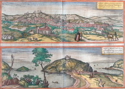 Udsigt over Burgos og San Sebastian (eller Donostia), Spanien (radering af Franz Hogenberg