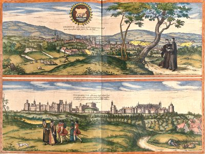 Udsigt over Oxford (Oxonium) og Windsor (Vindesorium), England (ætsning af Franz Hogenberg