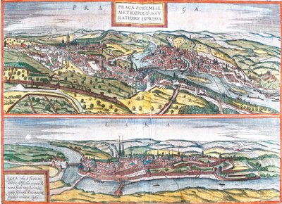 Udsigt over Prag (Praga) og Egra, Tjekkiet (radering af Franz Hogenberg