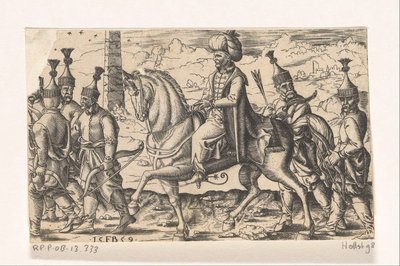 Sultan på hesteryg ledsaget af soldater af Franz Isaac Brun