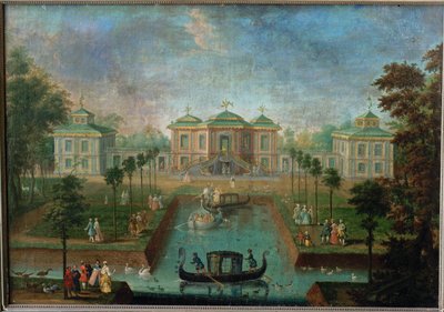 Hoflivet i parken ved Augustusburg Slot omkring det indiske hus, set fra øst ... af Franz Jakob Rousseau