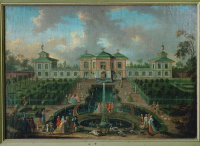 Hoflivet i parken ved Augustusburg Slot omkring det indiske hus, set fra vest ... af Franz Jakob Rousseau