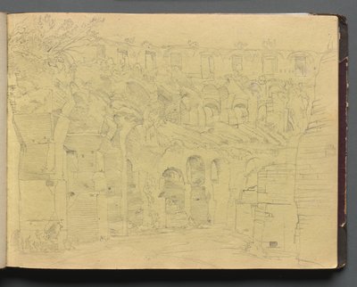 Album med udsigt over Rom og Omegn, Landskabsstudier, side 12a: Romerske ruiner. af Franz Johann Heinrich Nadorp