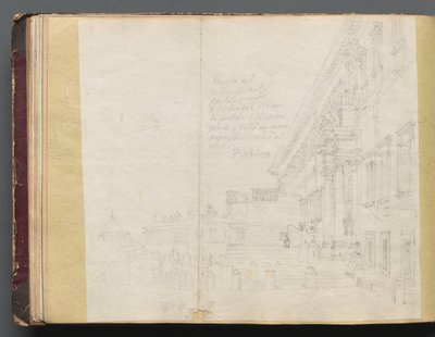 Album med udsigt over Rom og omgivelser, Landskabsstudier, side 15b: Romersk arkitektonisk udsigt. af Franz Johann Heinrich Nadorp