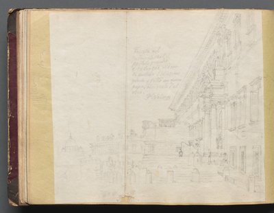 Album med udsigt over Rom og omgivelser, Landskabsstudier, side 15b: Romersk arkitektonisk udsigt af Franz Johann Heinrich Nadorp