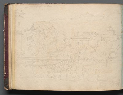 Album med udsigt over Rom og omgivelser, Landskabsstudier, side 16b: Romersk udsigt. af Franz Johann Heinrich Nadorp