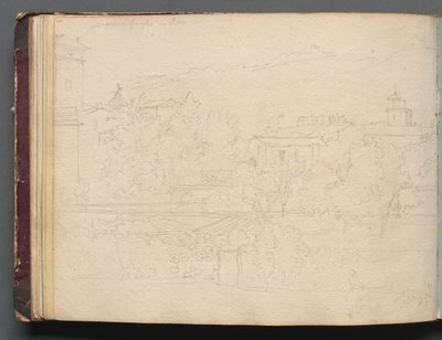 Album med udsigt over Rom og omgivelser, Landskabsstudier, side 16b: Romersk udsigt af Franz Johann Heinrich Nadorp