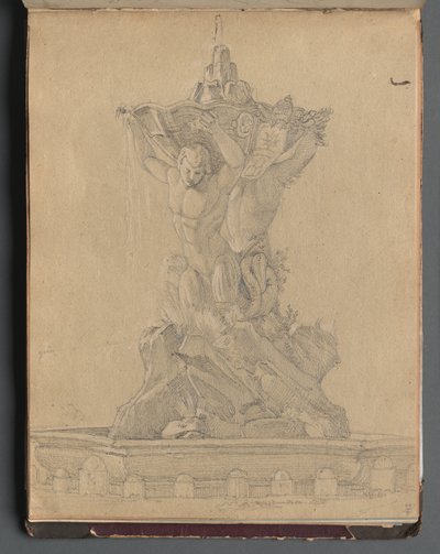 Album med udsigt over Rom og omgivelser, Landskabsstudier, side 21a: Romersk springvand af Franz Johann Heinrich Nadorp