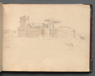 Album med udsigt over Rom og Omegn, Landskabsstudier, side 28a: Ostia . af Franz Johann Heinrich Nadorp