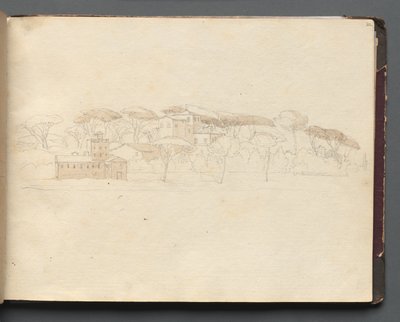 Album med udsigt over Rom og omgivelser, Landskabsstudier, side 30a: Romersk panoramaudsigt. af Franz Johann Heinrich Nadorp