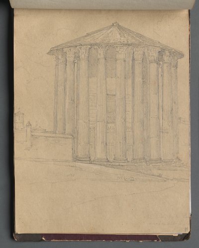 Album med udsigt over Rom og omgivelser, Landskabsstudier, side 32a: Romersk tempel. af Franz Johann Heinrich Nadorp