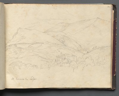 Album med udsigt over Rom og omgivelser, Landskabsstudier, side 34a: "St. Francesco" af Franz Johann Heinrich Nadorp