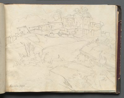 Album med udsigt over Rom og omgivelser, Landskabsstudier, side 35a: Rocca di Papa. af Franz Johann Heinrich Nadorp
