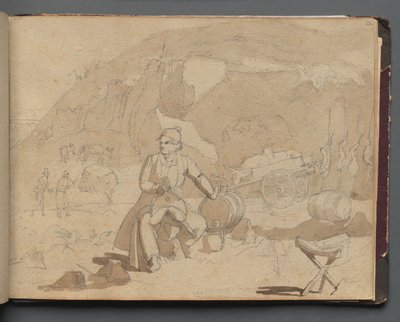 Album med udsigt over Rom og omgivelser, Landskabsstudier, side 39a: Figur i et landskab. af Franz Johann Heinrich Nadorp
